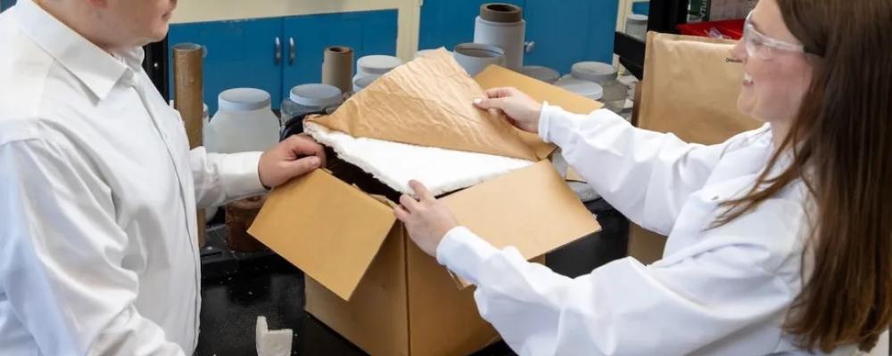 Henkels projekt med VTT syftar till att utveckla ett lätt, formbart och återvinningsbart skummaterial baserat på träfibrer. Foto: Henkel.