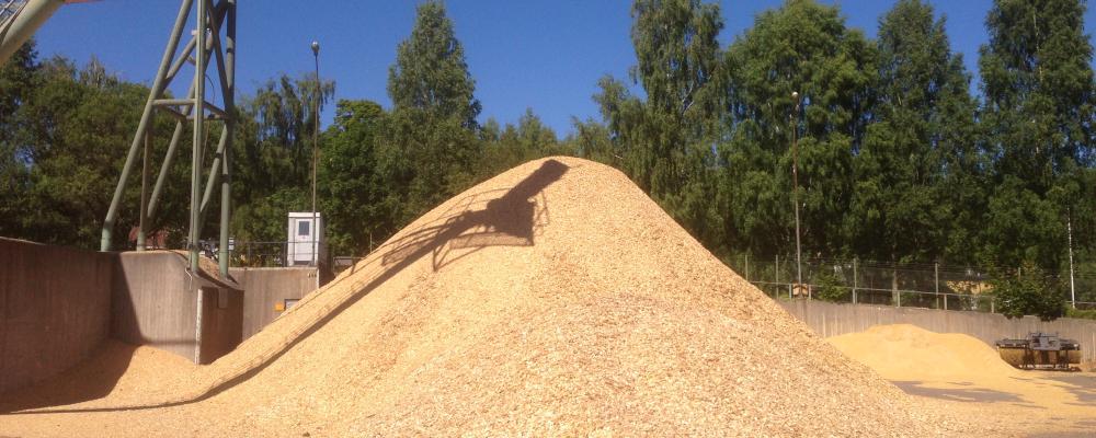 Råvaran består av restströmmar från sågverk, där färskt sågspån matas direkt in i processen. Foto: Simon Matthis