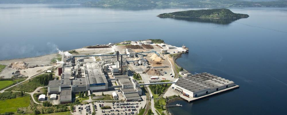 Norske Skogs tidningspappersbruk i Skogn i Norge som ska börja producera bokpapper. Foto: Norske Skog