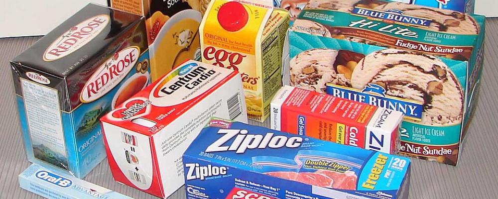 Olika typer av kartonger. AI kan förbättra logistik och packning genom att minska mänskliga fel och optimera utrymmet i varje paket. Foto: Wikipedia Commons lis. Foto av R L Sheehan av kommersiella kartonger.