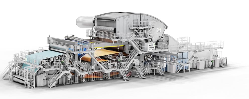 Den nya maskinen, TM 5, kommer att ha en bredd på 5,6 meter och en konstruktionshastighet på 2 200 meter per minut, vilket ger en kapacitet på 70 000 ton tissue-produkter.  Bild: Valmet