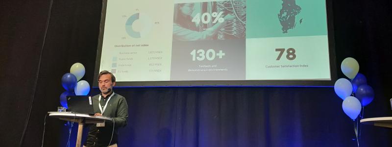 Dino Muhic, affärsutvecklare på RISE, talade om våtformade fiberförpackningar. Foto: Simon Matthis