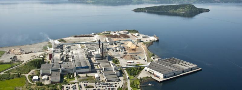 Norske Skogs tidningspappersbruk i Skogn i Norge som ska börja producera bokpapper. Foto: Norske Skog