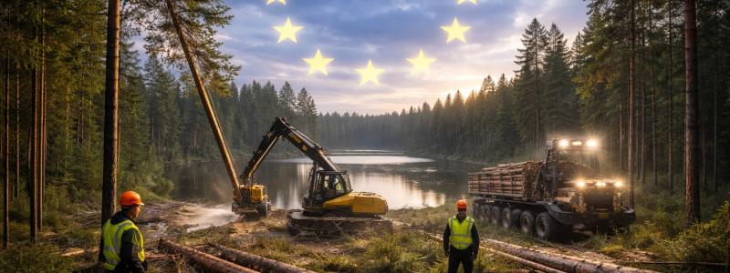 För Finland är frågan om EU-styrda begränsningar av skogsbruket särskilt akut. Till skillnad från många andra medlemsländer ligger fokus i den finländska klimatdebatten i hög grad på skogarnas kolsänkor snarare än på direkta utsläppsminskningar.: Illustration, ej fotografi- AI-genererat innehåll, Copyright, Conventus.