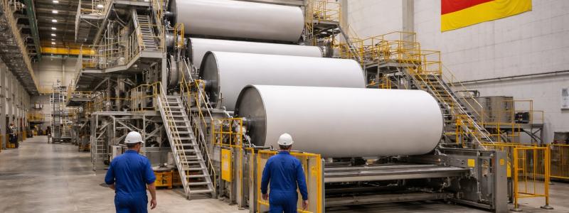 Flera tyska pappersbruk har under det senaste året tvingats minska produktionen eller tillfälligt stänga delar av verksamheten. Skillnaden i energikostnader jämfört med konkurrenter i Nordamerika och Asien uppges i vissa fall vara så stor att europeiska producenter får svårt att konkurrera, även på hemmamarknaden.  Illustration: AI-genererad bild. Ej ett fotografi. Upphovsrätt © Conventus