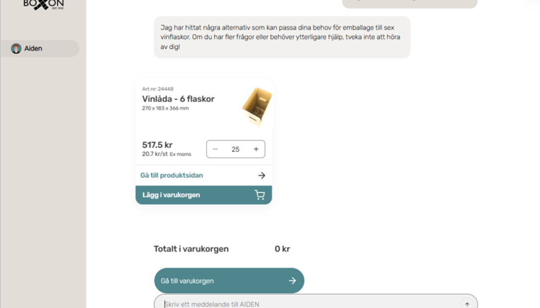 Lösningen bygger på den senaste teknologin inom generativ AI och använder flera avancerade AI-modeller från OpenAI. Aiden har utvecklats i samarbete med IT-konsultbolaget Knowit Experience. Bild: Boxon