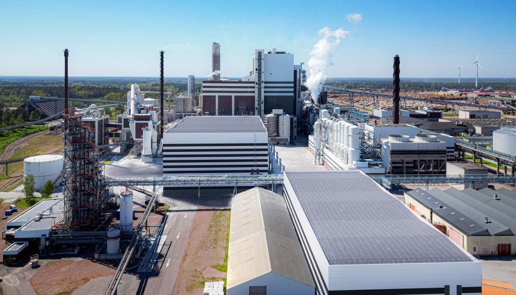 3D-renderad skiss på hur fabriken kan komma att se ut på Södras kombinat i Mönsterås. Bild: Södra