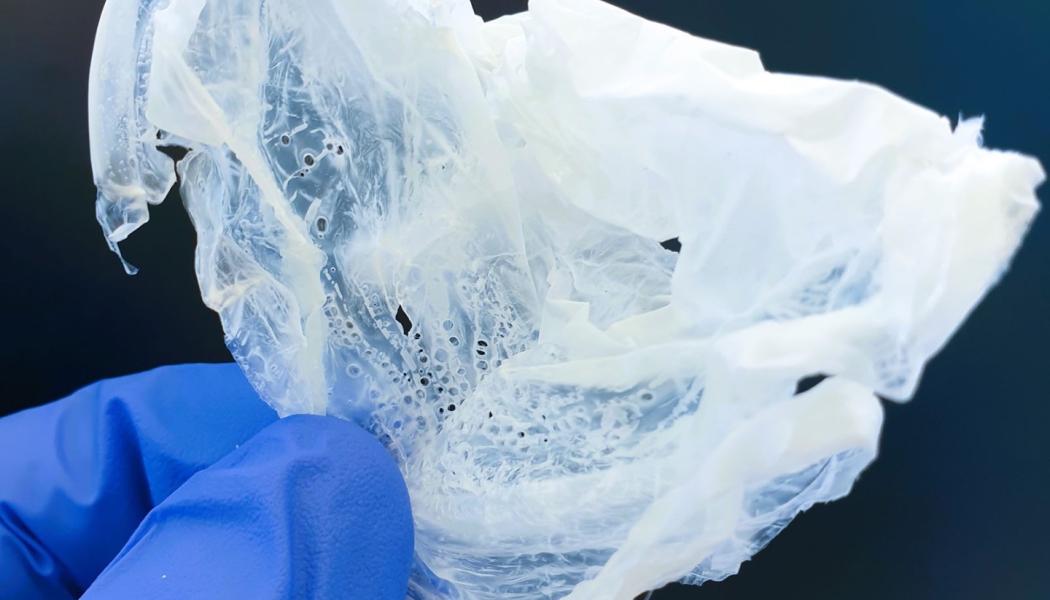 Plasten polyhydroxialkanoat (PHA), framställd ur organiska syror. Foto: Fraunhofer Institut