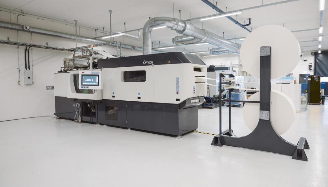 Produktionslinje för Dry Molded Fiber används för att tillverka fiberbaserade förpackningar i industriell skala. Foto: Future Materials Sweden