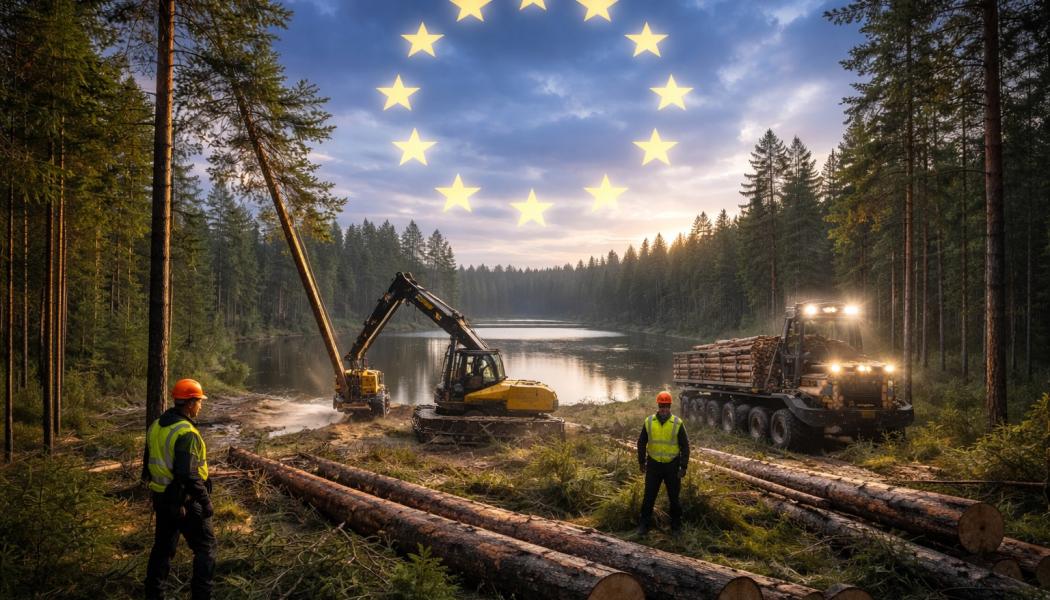 För Finland är frågan om EU-styrda begränsningar av skogsbruket särskilt akut. Till skillnad från många andra medlemsländer ligger fokus i den finländska klimatdebatten i hög grad på skogarnas kolsänkor snarare än på direkta utsläppsminskningar.: Illustration, ej fotografi- AI-genererat innehåll, Copyright, Conventus. 