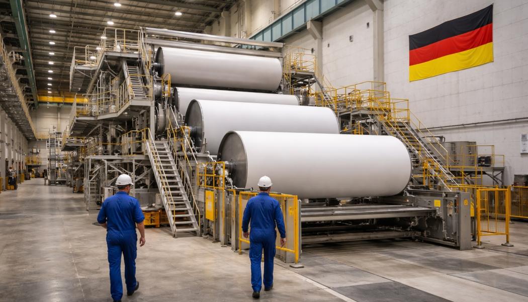 Flera tyska pappersbruk har under det senaste året tvingats minska produktionen eller tillfälligt stänga delar av verksamheten. Skillnaden i energikostnader jämfört med konkurrenter i Nordamerika och Asien uppges i vissa fall vara så stor att europeiska producenter får svårt att konkurrera, även på hemmamarknaden.  Illustration: AI-genererad bild. Ej ett fotografi. Upphovsrätt © Conventus