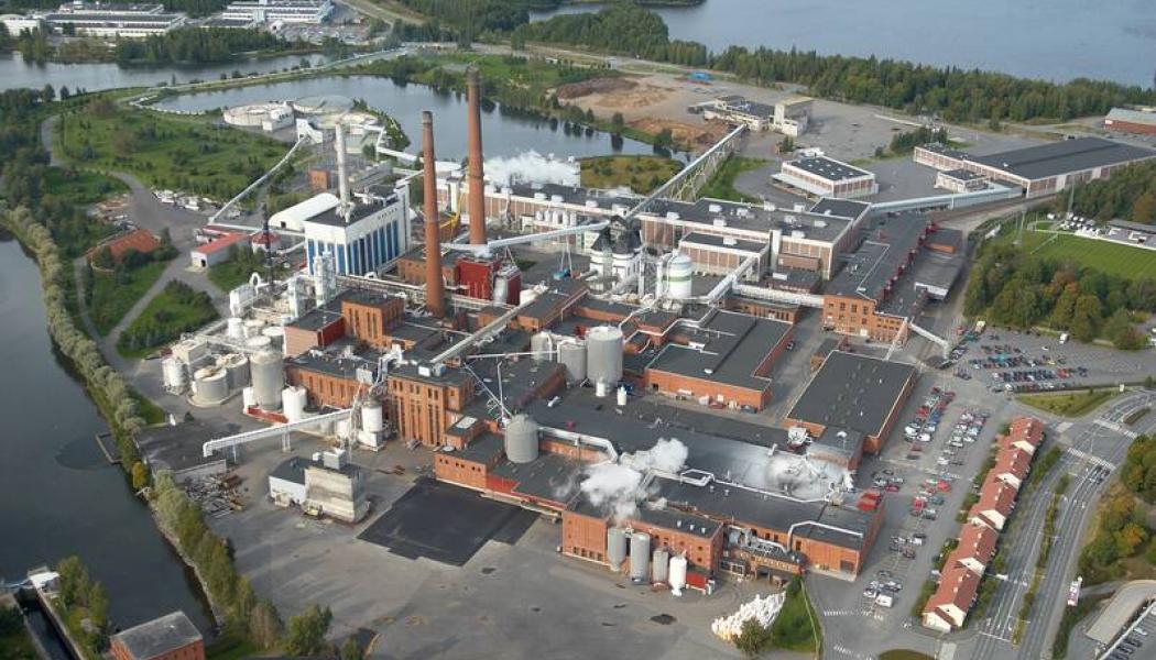 Flygbild över anläggningen i Tervasaari i Finland. Foto: Suomen Ilmakuva Oy/UPM