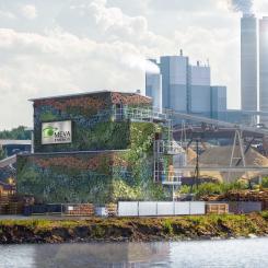 Visualisering av en förgasningsanläggning intill ett pappersbruk. Bild: Meva Energy