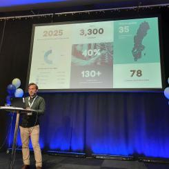 Dino Muhic, affärsutvecklare på RISE, talade om våtformade fiberförpackningar. Foto: Simon Matthis