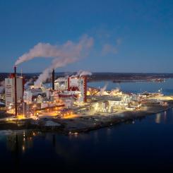Östrands massafabrik har en av de största produktionslinjerna för blekt barrsulfatmassa i världen. Foto: Torbjörn Bergkvist/SCA